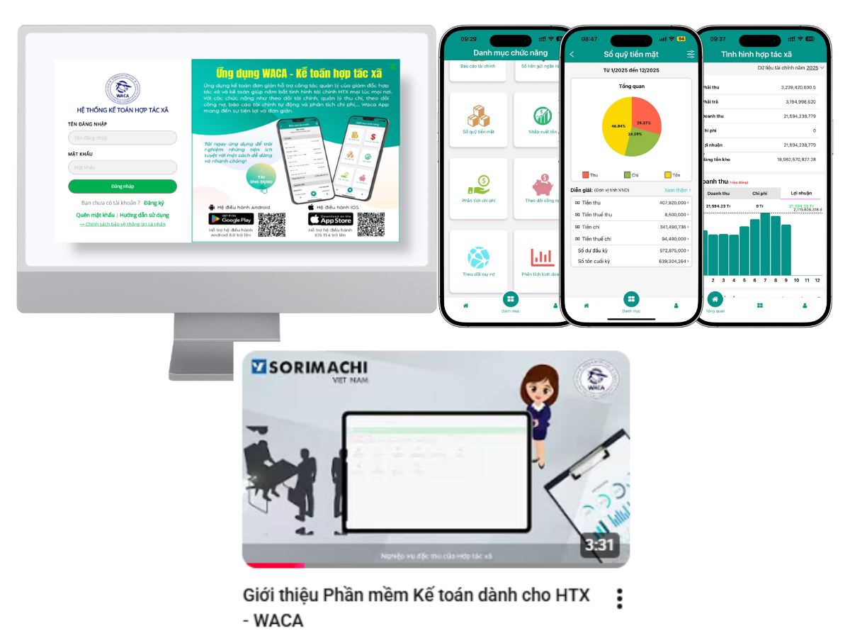 Giao diện WACA - phần mềm kế toán HTX